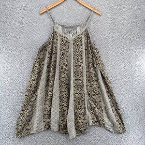 Jodifl Top Womens Medium Ivory Black Floral Batik Sleeveless Tunic Lace Up Back